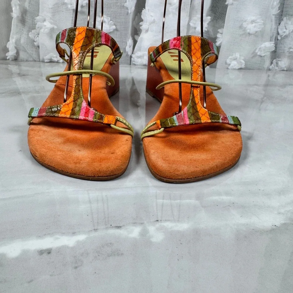 Y2K Strappy Wedge Slide‎ Sandals Funky Snakeskin Maximalist Costume Brazil 7